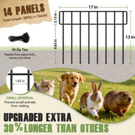 HIHADUUM 20Ft(L) X 13Inch(H) Animal Barrier Fence - 14 Pack Garden Fence Animal Barrier Garden Border Rustproof Metal No Dig Fence Panels for Dog Rabbit Defense Bottom Blocker for Outdoor Yard Patio