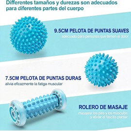 3pcs Rodillos de Masaje para Pies, Incluido 1 rodillo y 2 Bola de Masaje, Roller Espigado Massage Balls, Pelotas de Aliviar del Dolor de Fascitis Plantar para Fascitis Plantar, Relajante, Reflexología (Verde（1）)