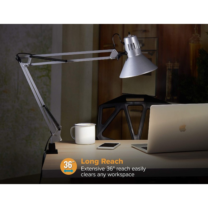 Bostitch Office VLF100-SLV Swing Arm Desk Lamp with Clamp Mount,