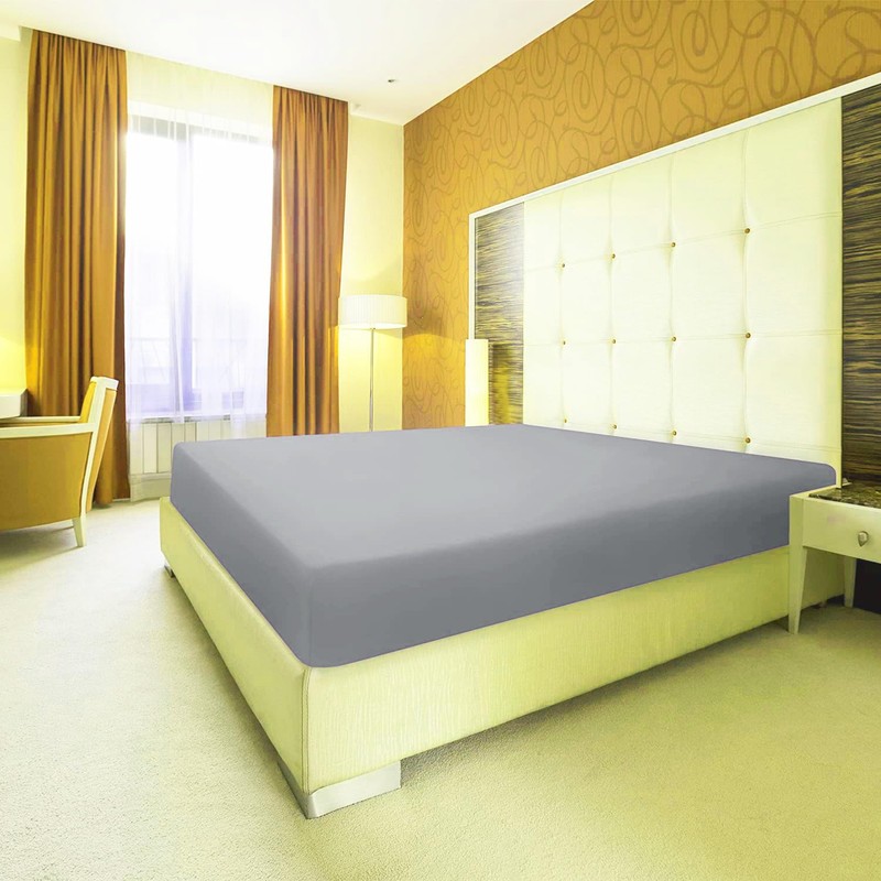 EV DEKOR Fitted Sheet Double, Grey - Deep Pocket Bedsheet