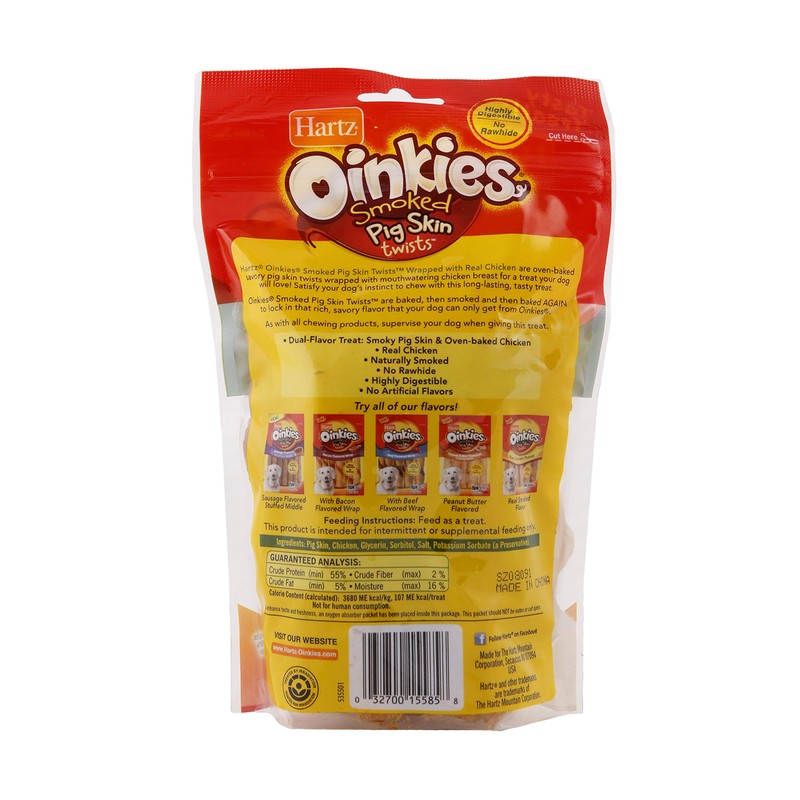 Hartz Oinkies Natural Smoked Chicken Twist Dog Treat Chews -