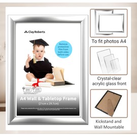 Clay Roberts A4 Picture Photo Frame, Frame, Packs of 3 (Silver)