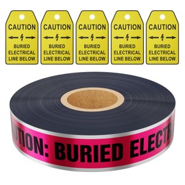 1000 Feet Caution Buried Electric Line Below Red/Black Print Safety Tape with Above-Ground Caution Tag, 2 Inch x Foot 5 Mil, Detectable 2-Inch