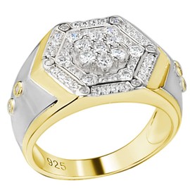 Mens 14k Gold Over Real Solid 925 Silver Ring - Gorgeous Iced CZ Hip Hop Ring - Pinky Or Any Other Finger Ring - Sizes 6-13 (9)