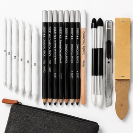 Kosiz 18 Pcs Charcoal Drawing Set, Sketching Kit for Beginners Artists