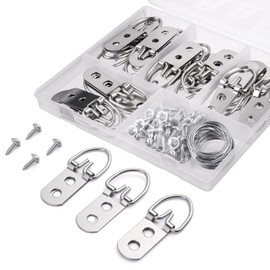 GCXIXPY D Ring Picture Hanging Kit with Screws Kit, 30 Double Hole Hangers & 60 Screws with 1 Steel Wire Rope, Professional Wall Hooks for Art Frames and Mirror Wall Mounting Frames Mirrors Canvas