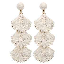 Bohemian Raffia Starfish Shell Dangle Drop Earrings Straw Wicker Lightweight for Women Tropical Boho Beach Jewelry-Beige