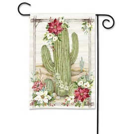 Studio M Double Sided Southwestern Christmas Holiday Outdoor Flag for Landscaping, Gardens, and Yards, Standard 13 x 18 Inch Fade Resistant Solar Silk Polyester Green and Red Poinsettia and Cactuses