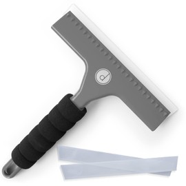 Squeegee for Shower Door, Car Windshield, and Glass Window - 2 Extra Silicone Replacement Blades - Foam Handle - Gray