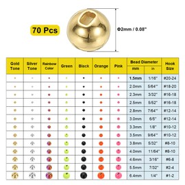 PATIKIL Fly Tying Tungsten Beads, 70 Pcs 3mm / 0.12 Inch Tungsten Slotted Bead Round Ball for Fly Tying Jig Hooks Fishing Materials, Gold Tone