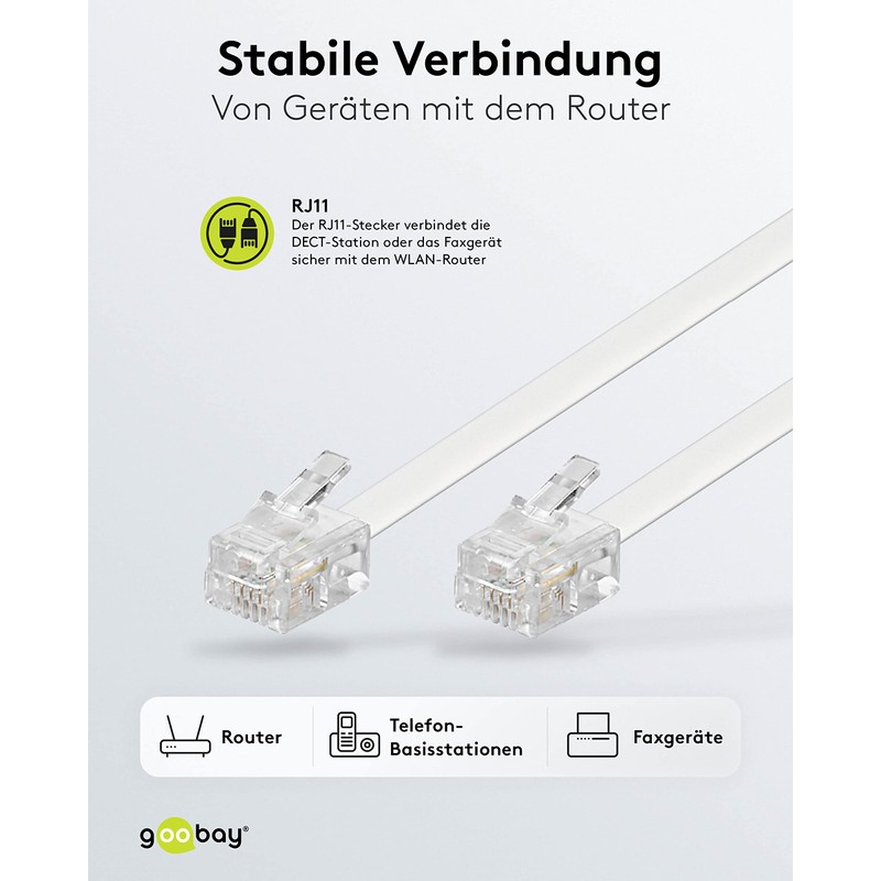 Goobay 93065 Modular Connection Cable 15 m White - RJ11/RJ14
