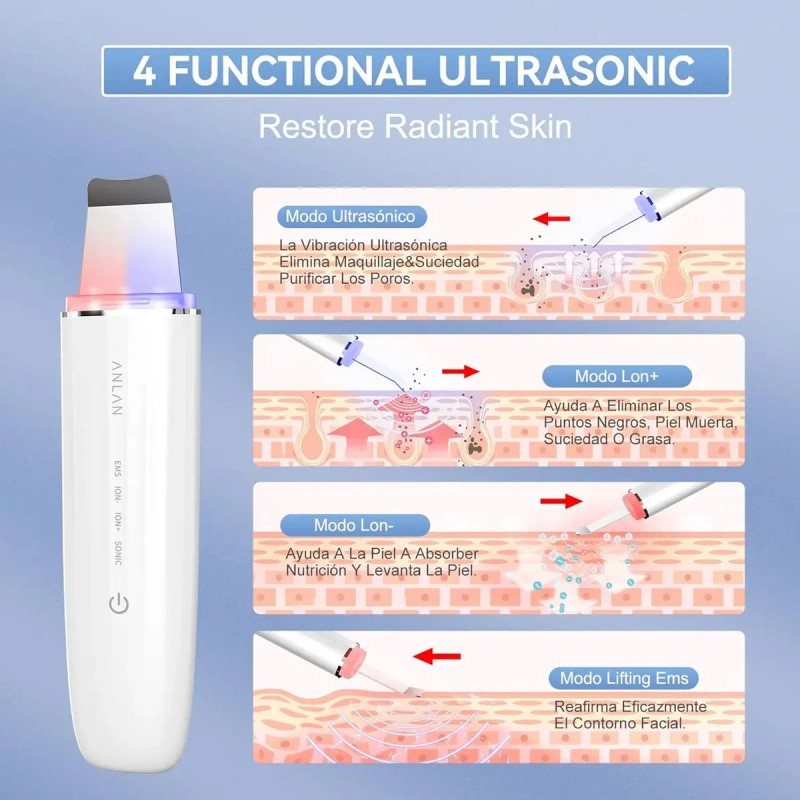 Exfoliador De Piel Anlan Ultrasónica Con Luz Roja Y Azul