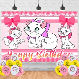 Marie Cartoon Cat Happy Birthday Backdrop The Cat Banner Poster for Cartoon Cat Theme Party Decorations Birthday Supplies Background Studio Shoot Photo Props Booth
