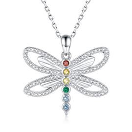 Mic Tai Dragonfly Necklace 925 Sterling Silver-Colorful Zircon Dragonfly Pendant Necklace for Dragonfly Lovers-Dragonfly Jewelry Gifts for Women