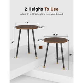 SAKSUN Indoor Plant Stand, Wood and Metal Plant Stand,16" Tall Plant Stand Tables, Corner Small Round Table, Mid Century Modern Plant Stands for Patio Garden Office Living Room Home Decor-Adjustable-2 Pack (Walnut)