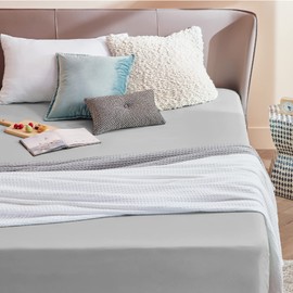 Bedsure Fitted Sheet, 140 x 200 cm, Box Spring Bed Topper, Microfibre Bed Sheet, Light Grey, for Mattresses up to 30 cm in Height, Soft Fitted Sheet