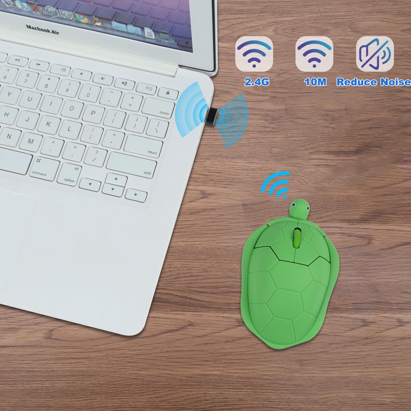 Wireless Mouse Turtle Shape Computer Mouse 1600DPI Cute Cartoon Quiet