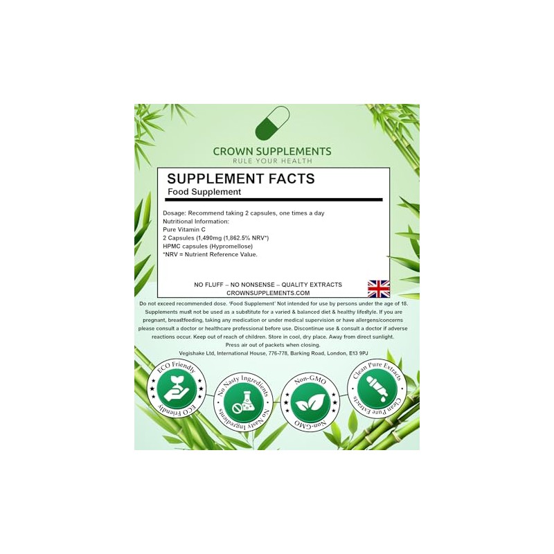 Pure Vitamin C Capsules Ascorbic Acid | Clean Supplements |