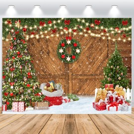 ASDCXZ Christmas Photo Background 2.2 x 1.5 m, Snowfield Outdoor Christmas Tree Gift Wooden Wall Glitter Photo Wall Background, Vinyl Family Party Ornaments Photography Background Banner
