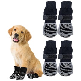 Dog Socks Non-Slip 2 Pairs Double-Sided Dog Socks Paw Protection Non-Slip Outdoor Indoor Non-Slip Dog Socks with Adjustable Straps for Indoor Use, M, Black
