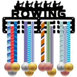 CREATCABIN Rowing Medal Holder Medal Hanger Medal Stand Display Sports Metal Hanging Awards Iron Small Holder Awards for Wall Home Badge Rowing Black 29 x 13 cm