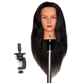 Zvena Beauty 24" Human Hair Cosmetology Mannequin Manikin Training Head with Clamp (24" DARK BROWN (KAYLEN+C))