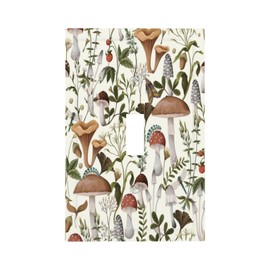 Vintage Cream/Beige White Boho Mushrooms Single Toggle Light Switch Cover Abstract Forest Floral Plant Leaf Decorative 1-Gang Wall Plate Electrical Single Device Switch Face Wallplate Standard Size