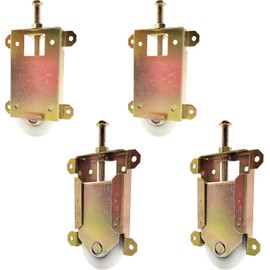 Sliding Mirror Door Rollers Assembly Fit Contractors Part #W8020C, 1-1/2" Nylon Concave Wheels, 2-1/2" Hole Centers, Top Adjustable, Yellow Zinc Plated, 4 Pack