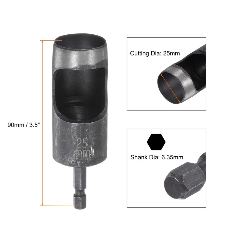 sourcing map Leather Hollow Punch Hex Shank for Drills, 25mm