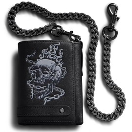 Skull Carteras Para Caballero Piel Cartera Con Cadena Para Hombre，Protección RFID, Elegantes Regalos Para Hombres (black)
