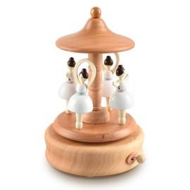 BLIENKREBY Musical Box Ballerina Wood, Music Box with Rotating Train, Windup, Mechanism, Musical Craft, Wooden Music Box, with Canon in D Major, Wooden Toy Gift for Birthday, Valentine's Day,