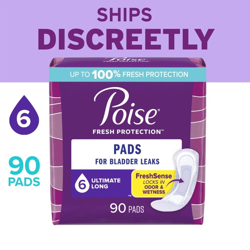 Poise Incontinence Pads for Women, 6 Drop Ultimate Absorbency, Long