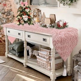 tiosggd Blush Pink Table Runner Triangular End, 72 inch Fluffy Faux Fur Dresser Runners for Bedroom, Coffee Table, Furry Pastel Pink Decorations Wedding Fall Christmas Coquette Room Decor