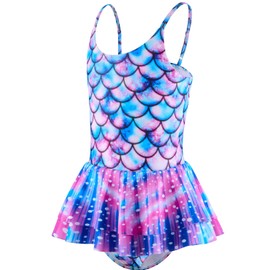 Allmeingeld Girls' One-Piece Mermaid Swimwear with Galaxy Skirt Quick Dry 8T