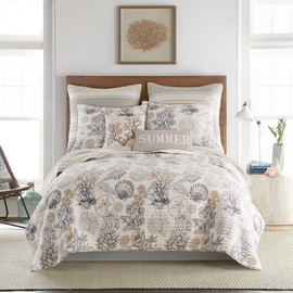 Levtex Home - Caspian Sea Neutral Quilt Set - King/Cal King Quilt (106x92in.) + Two King Pillow Shams (36x20in.) - Coastal - Taupe, Cream, Grey - Reversible - Cotton Fabric