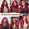 UYGLJK Red 13x6 Body Wave Lace Front Wigs Human Hair