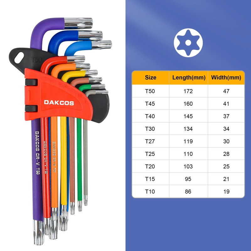 DAKCOS Torx Key Set T10-T50, 9-Piece Torx Allen Key Set