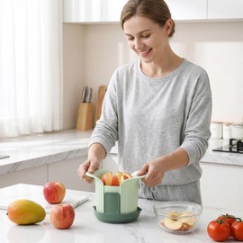 Heavy Duty Apple Slicer Corer - 8-Blade Stainless Steel Fruit Cutter, Large Capacity Fits Apples Up to 3.8 Inches, Ergonomic Handle, Includes Bonus Tomato & Mango Splitter Blades for Kitchen Prep