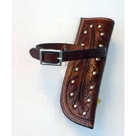 Equitem Feather Tooled Leather Flag Carrier for Saddle (Brown)