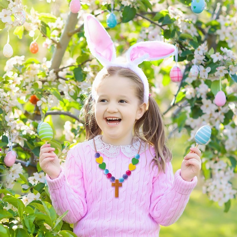 Haooryx Wooden Cross Necklace Craft - 24Pcs Easter Religious Wooden