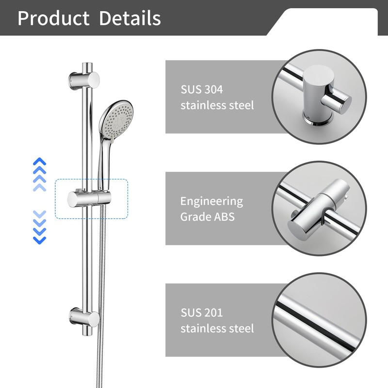 TapLong Adjustable Shower Slide Bar Combo 3-Function Handheld Shower Head,Slide
