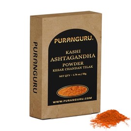 PuranGuru Kashi Ashtagandha Powder | 50g/1.76 oz | Fragrant Chandan Tulsi Kesar Tilak | Sinduri Kumkum | Ashta Gandha Orange Sindoor | Holy Hindu Puja Sindur Tikka | Forehead Ceremonial Mark