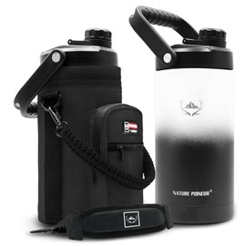 NATURE PIONEOR 64 oz Insulated Water Bottle - Double Vacuum Stainless Steel Half Gallon Water Jug with Holder/Carrier, Wide Mouth, Outdoor Sports, Hiking, Camping, Gym