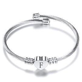 Luluadorn Women Heart F Initial Letter Charm Cuff Bracelets Expandable Stainless Steel Alphabet Name Bangle Bracelets Birthday Gifts