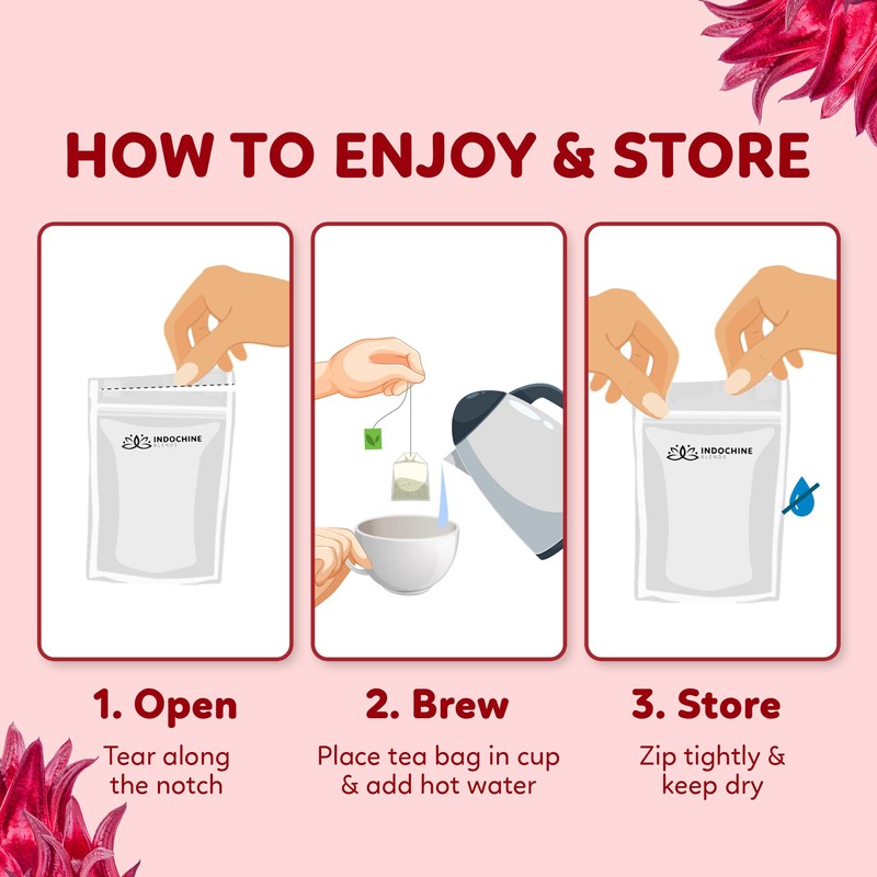 Indochine Blends Hibiscus Tea Bags | 100% Pure Hibiscus Flower