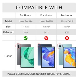 ROSROME for Honor Pad X8a Case 11 inch 2024 with HD Screen Protector, Shockproof Heavy Duty Cover with 360°Rotating Stand/Shoulder Strap/Hand Strap/Pen Holder for 11" Honor X8a Tablet Case, Red