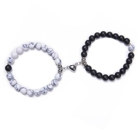 Okaywork Pack of 2 Magnetic Couples Bracelets, Partner Bracelets, Matching Bracelets, Stretch Beads, Couple Bracelets, Friendship Bracelets with Pendant, Lover, Relationship, Jewellery, Gift for