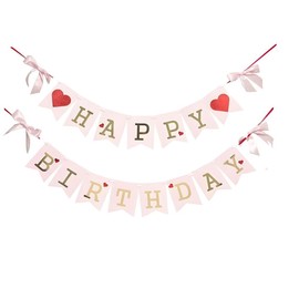 Red Heart Bow Happy Birthday Banner,for Girls Women Anniversary Birthday Party Decor,Funny Valentine's Day & Birthday Party Decorations,Bow Theme Wall Hanging Sweet Love Garland Decor.