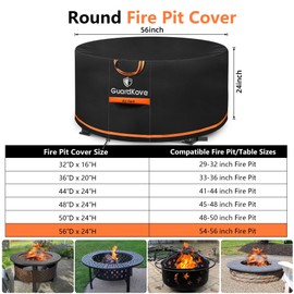 [Upgraded 1000D Heavy Duty Fabric] 56” Fire Pit Cover Round for 54”- 56” Fire Pit/Tables, Waterproof Tear & Fade Resistant Firepit Cover with Buckle, Handle, Drawstring, Air Vent (56”D x 24”H,Black)