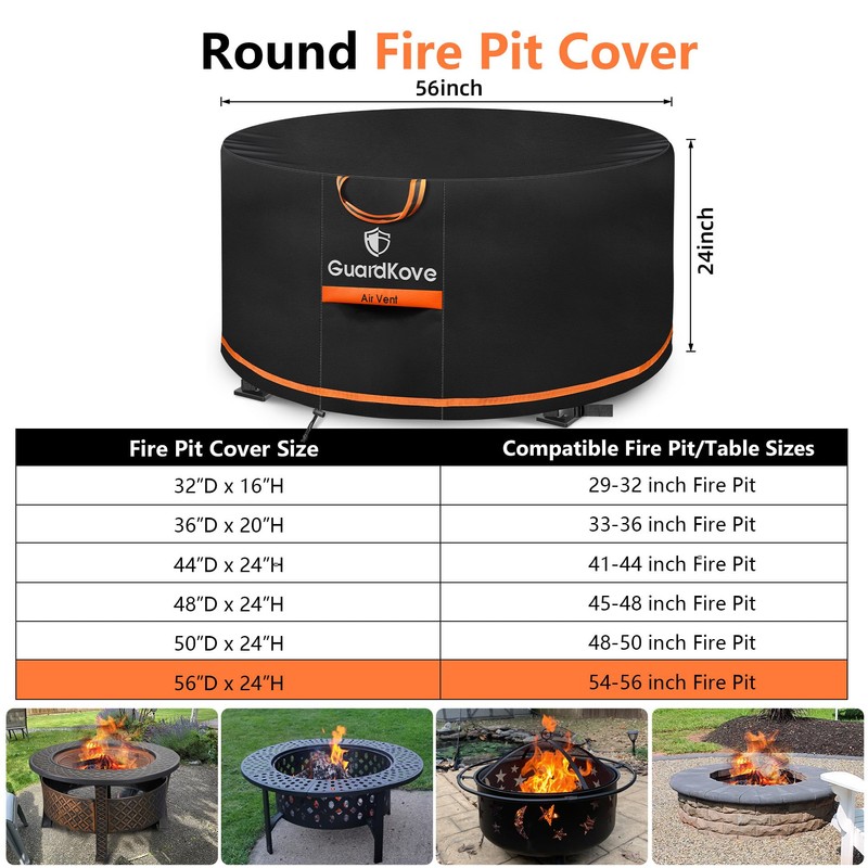 [Upgraded 1000D Heavy Duty Fabric] 56” Fire Pit Cover Round